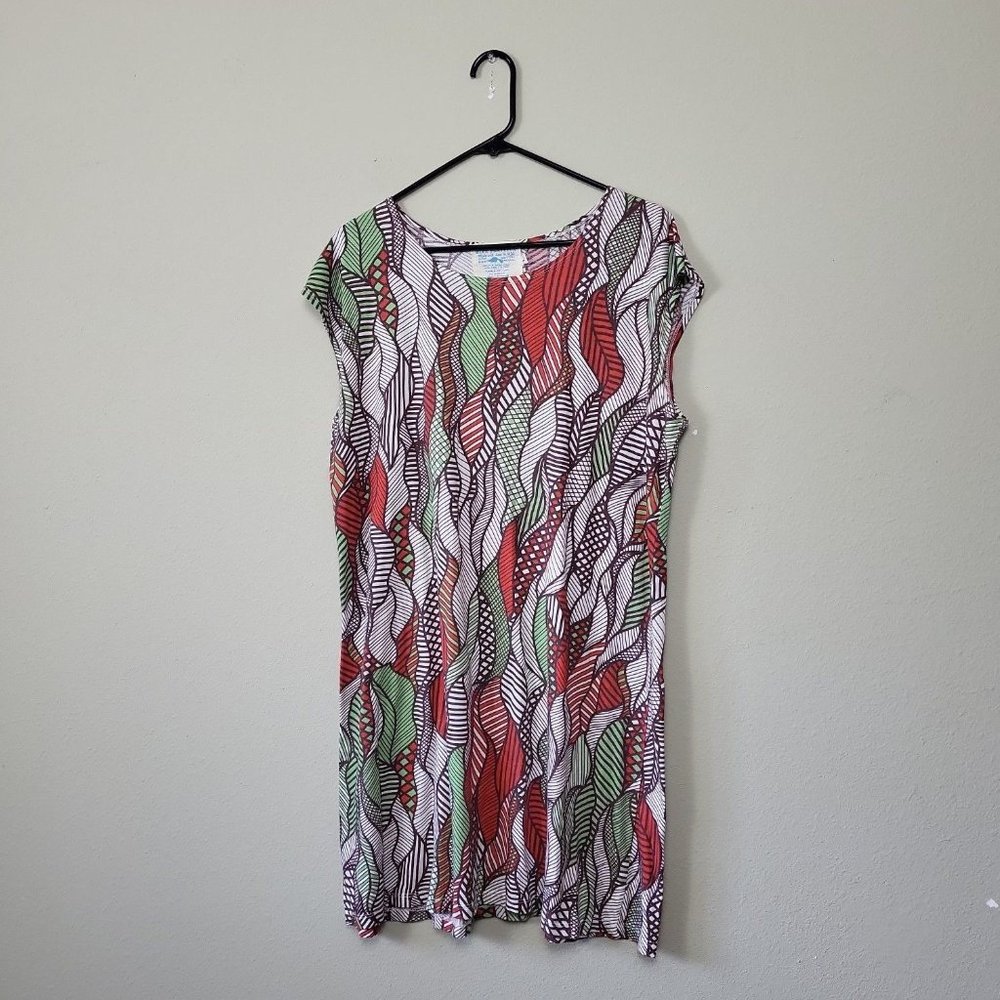 Blue Platypus Women's Size L Cap Sleeve Dress‎ Tropical Leaf Abstract Pattern